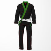 Combat Basic Black with Red Stitching and Green Lapel Brazilian Jiu Jitsu Gi (BJJ GI)