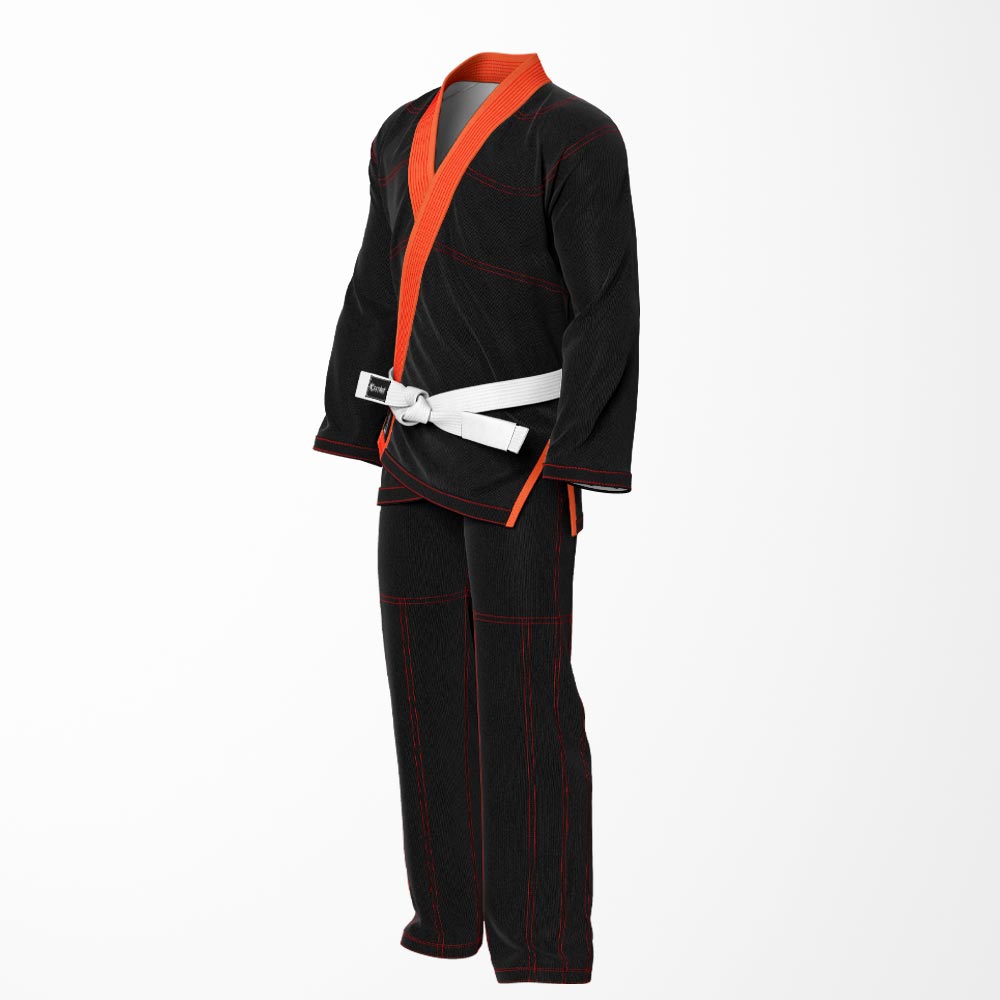 Combat Basic Black with Red Stitching and Orange Lapel Brazilian Jiu Jitsu Gi (BJJ GI)