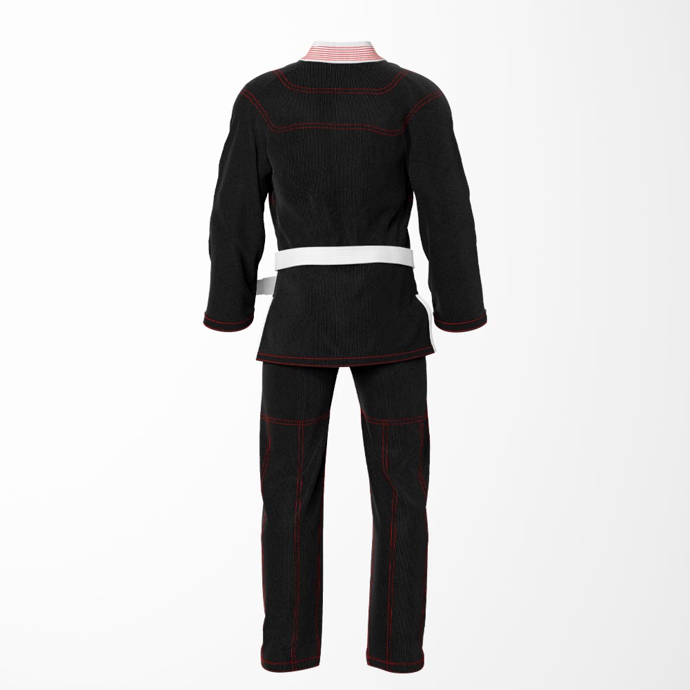 Combat Basic Black with Red Stitching and White Lapel Brazilian Jiu Jitsu Gi (BJJ GI)