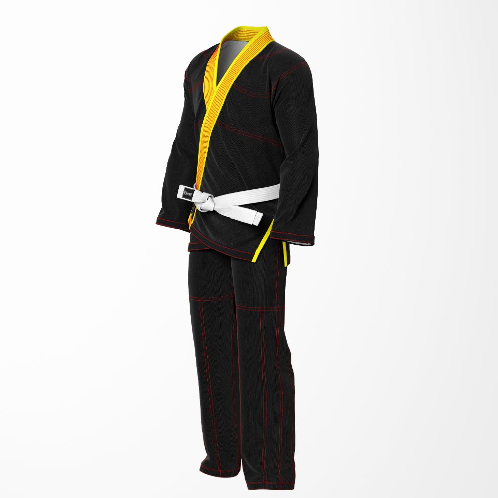 Combat Basic Black with Red Stitching and Yellow Lapel Brazilian Jiu Jitsu Gi (BJJ GI)