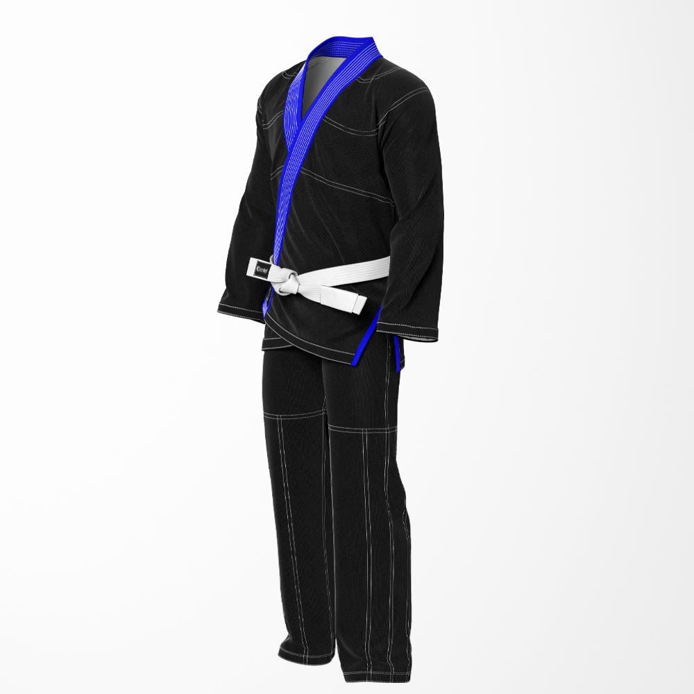 Combat Basic Black with Gray Stitching and Blue Lapel Brazilian Jiu Jitsu Gi (BJJ GI)