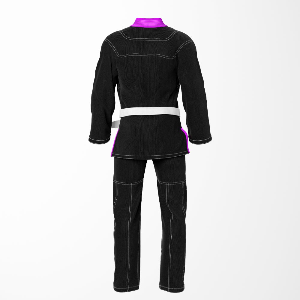Combat Basic Black with White Stitching and Purpal Lapel Brazilian Jiu Jitsu Gi (BJJ GI)