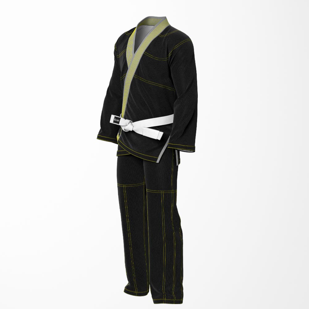 Combat Basic Black with Gold Stitching and Gray Lapel Brazilian Jiu Jitsu Gi (BJJ GI)