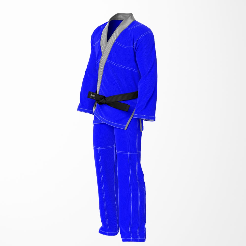 Combat Basic Blue with White Stitching and Gray Lapel Brazilian Jiu Jitsu Gi (BJJ GI)