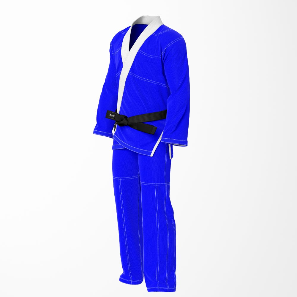 Combat Basic Blue with White Stitching and White Lapel Brazilian Jiu Jitsu Gi (BJJ GI)