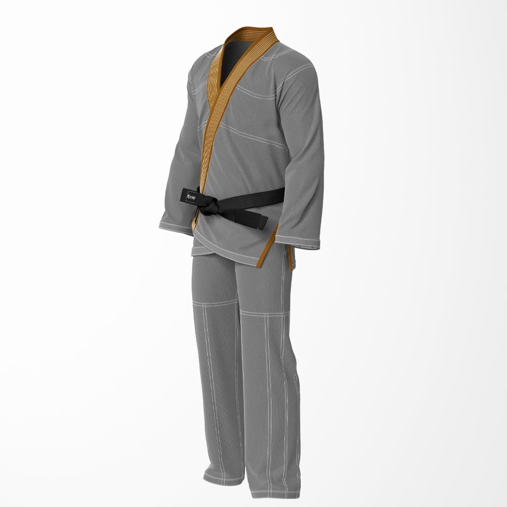 Combat Basic Gray with White Stitching and Brown Lapel Brazilian Jiu Jitsu Gi (BJJ GI)