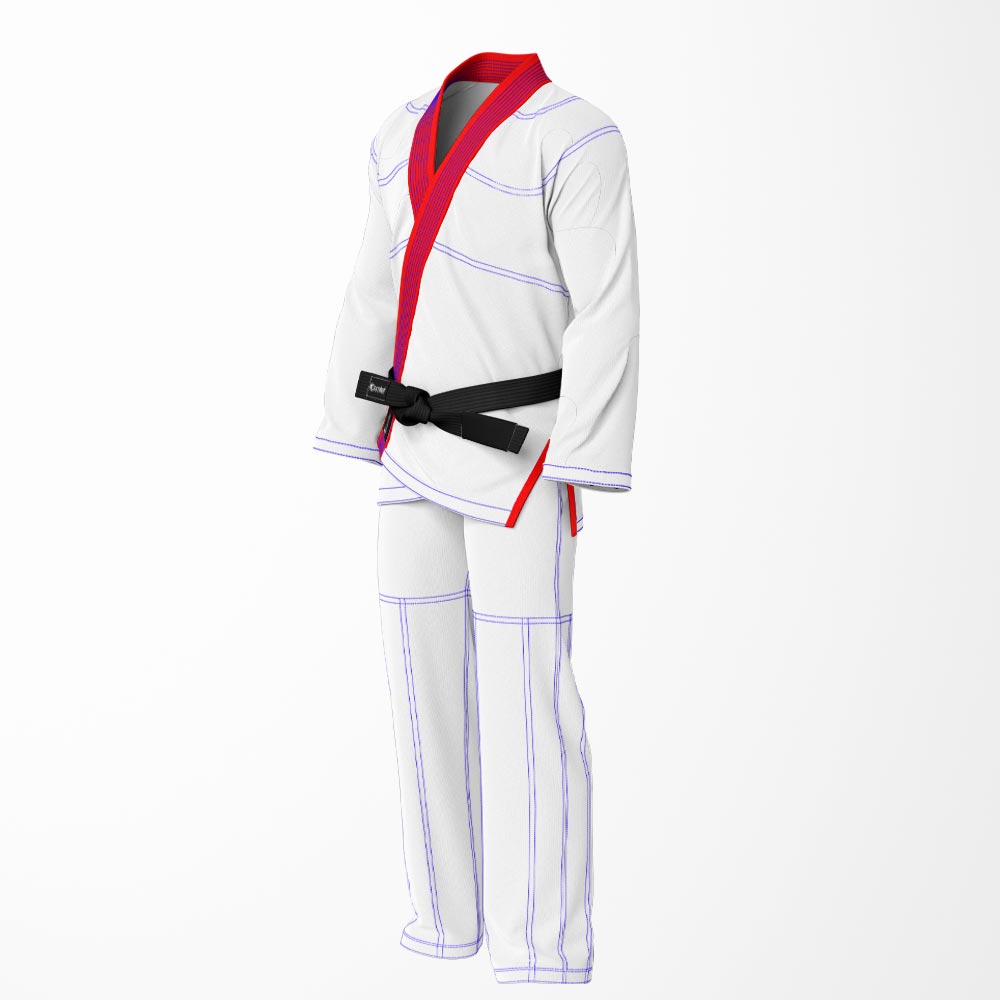 Combat Basic White with Blue Stitching and Red Lapel Brazilian Jiu Jitsu Gi (BJJ GI)