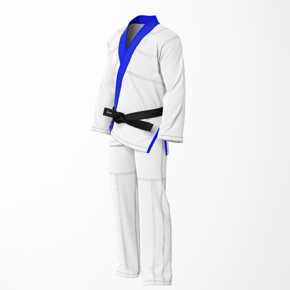 Combat Basic White with Gray Stitching and Blue Lapel Brazilian Jiu Jitsu Gi (BJJ GI)