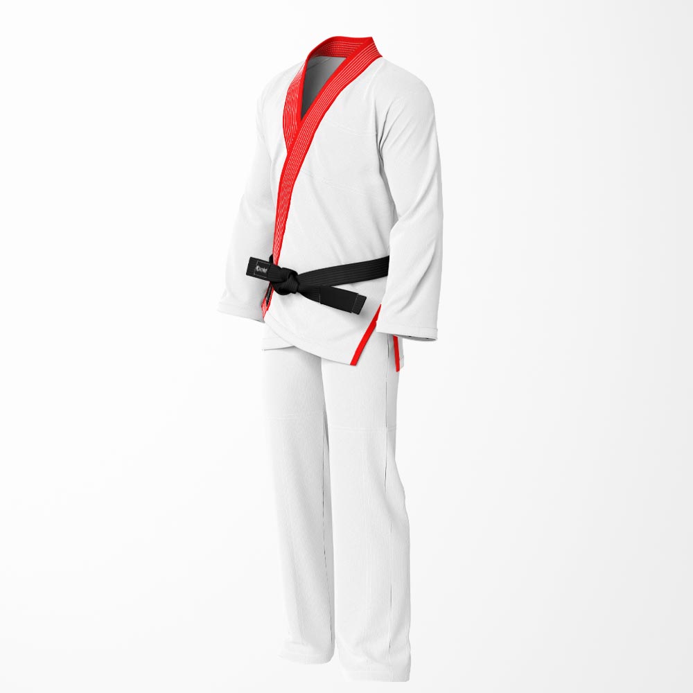Combat Basic White with White Stitching and Red Lapel Brazilian Jiu Jitsu Gi (BJJ GI)