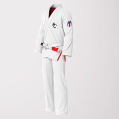 Puerto Rican Sublimation BJJ Gi – White Pearl Weave Patriotic Edition