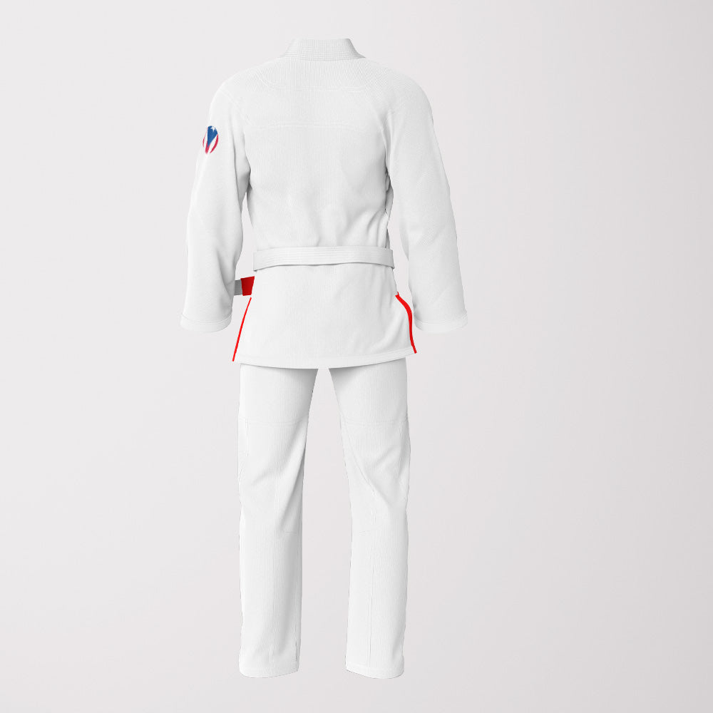 Puerto Rican Sublimation BJJ Gi – White Pearl Weave Patriotic Edition