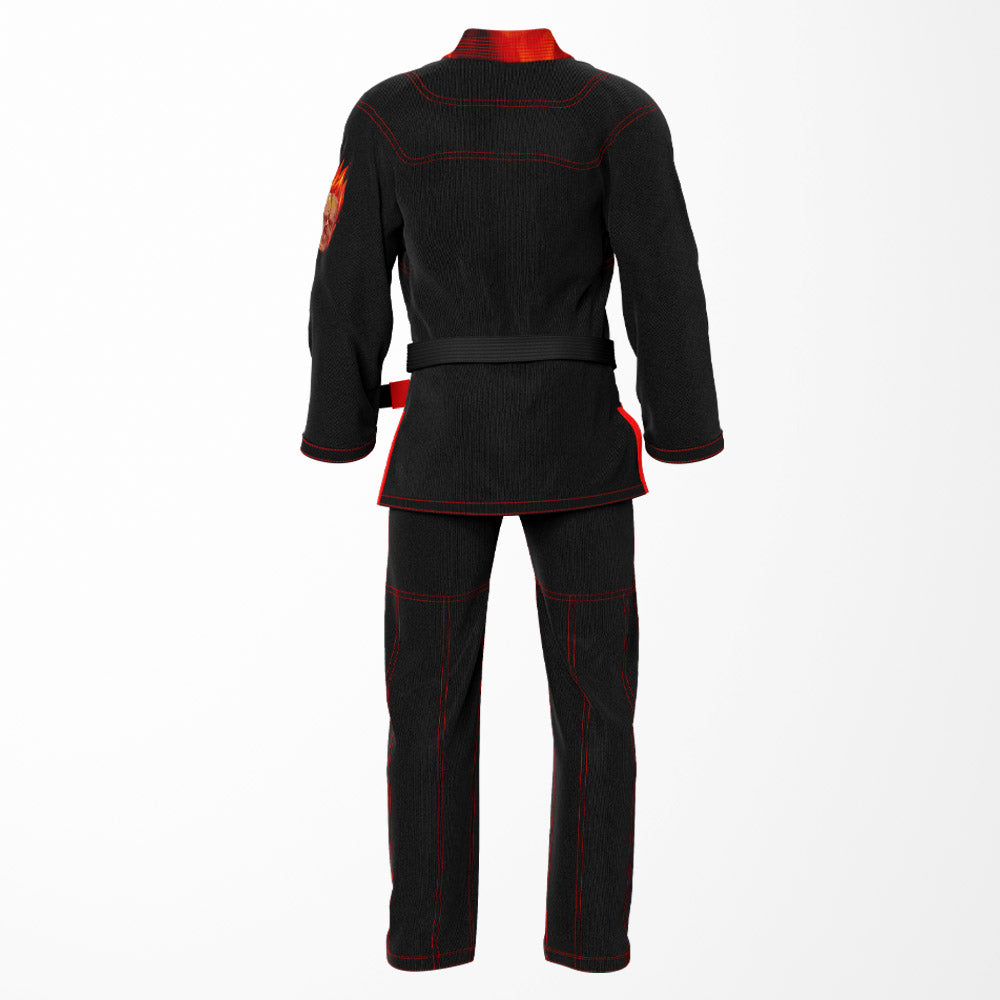 Black Fiery Skull Sublimation Brazilian Jiu Jitsu Gi - Red Lapel BJJ GI