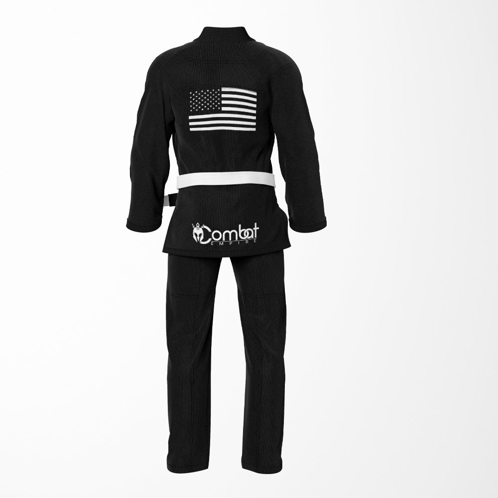 Black & White American Flag Sublimation BJJ Gi - 100% Cotton Pearl Weave