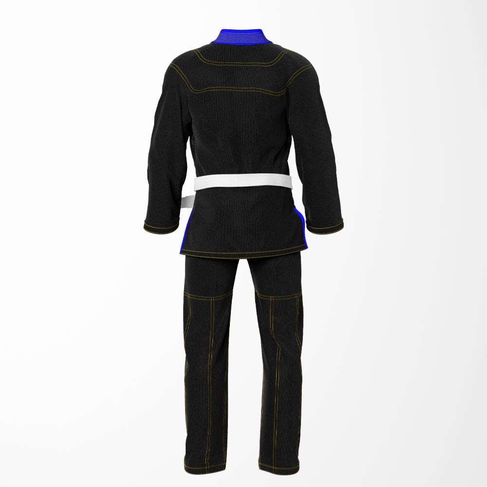 Combat Basic Black with Gold Stitching and Blue Lapel Brazilian Jiu Jitsu Gi (BJJ GI)