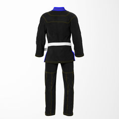 Combat Basic Black with Gold Stitching and Blue Lapel Brazilian Jiu Jitsu Gi (BJJ GI)