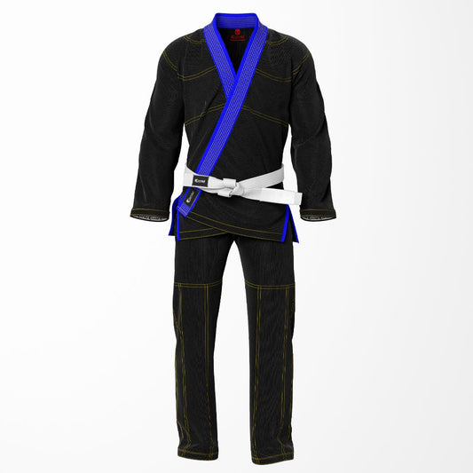 Combat Basic Black with Gold Stitching and Blue Lapel Brazilian Jiu Jitsu Gi (BJJ GI)