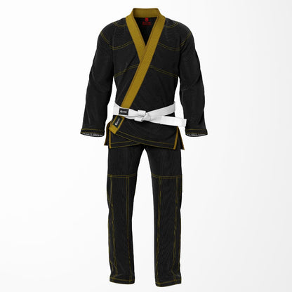 Combat Basic Black with Gold Stitching and Brown Lapel Brazilian Jiu Jitsu Gi (BJJ GI)