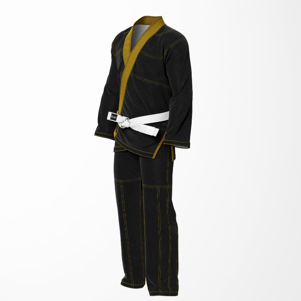 Combat Basic Black with Gold Stitching and Brown Lapel Brazilian Jiu Jitsu Gi (BJJ GI)