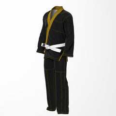 Combat Basic Black with Gold Stitching and Brown Lapel Brazilian Jiu Jitsu Gi (BJJ GI)