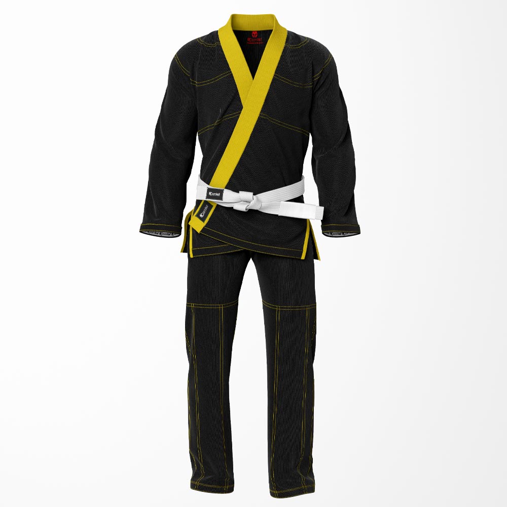 Combat Basic Black with Gold Stitching and Gold Lapel Brazilian Jiu Jitsu Gi (BJJ GI)