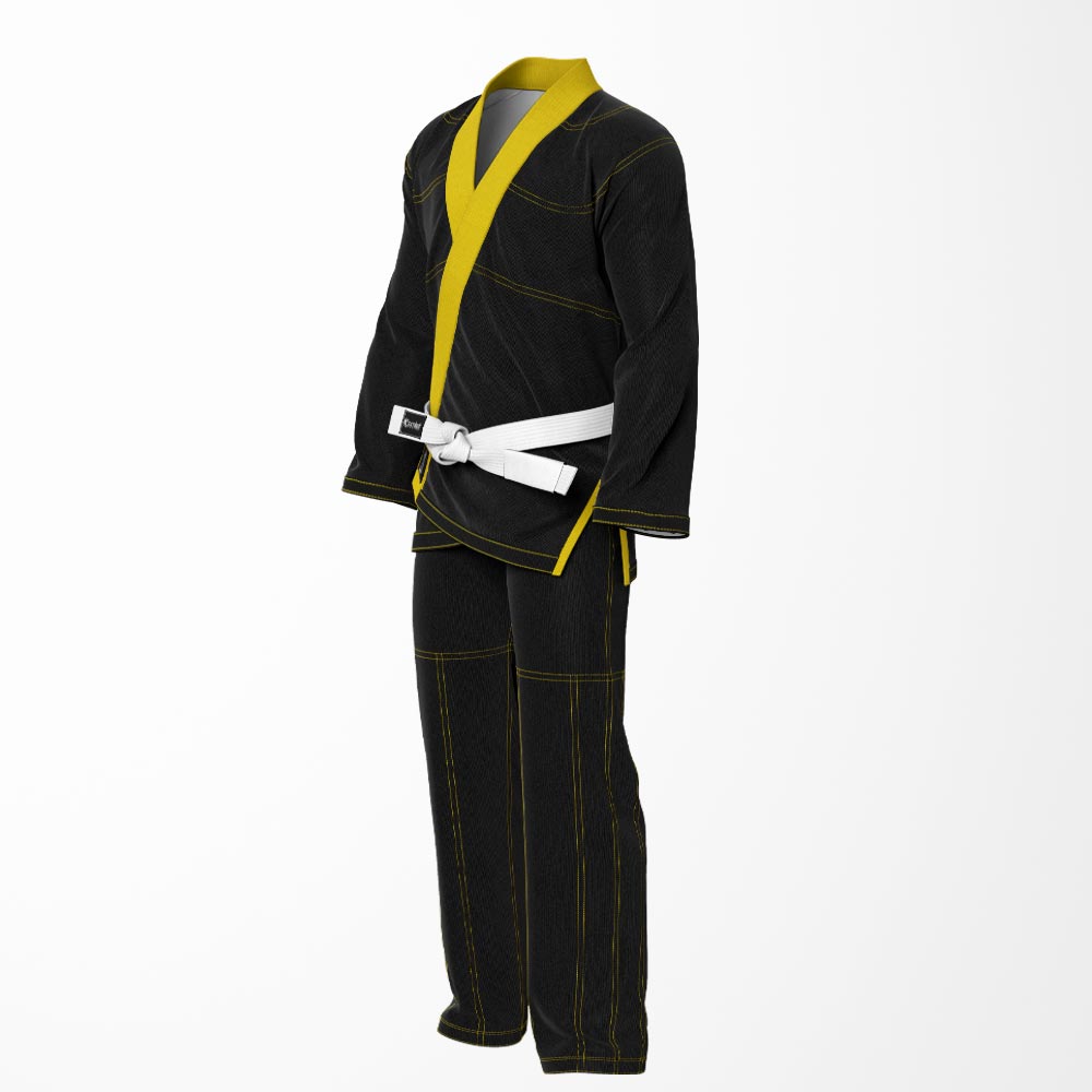Combat Basic Black with Gold Stitching and Gold Lapel Brazilian Jiu Jitsu Gi (BJJ GI)
