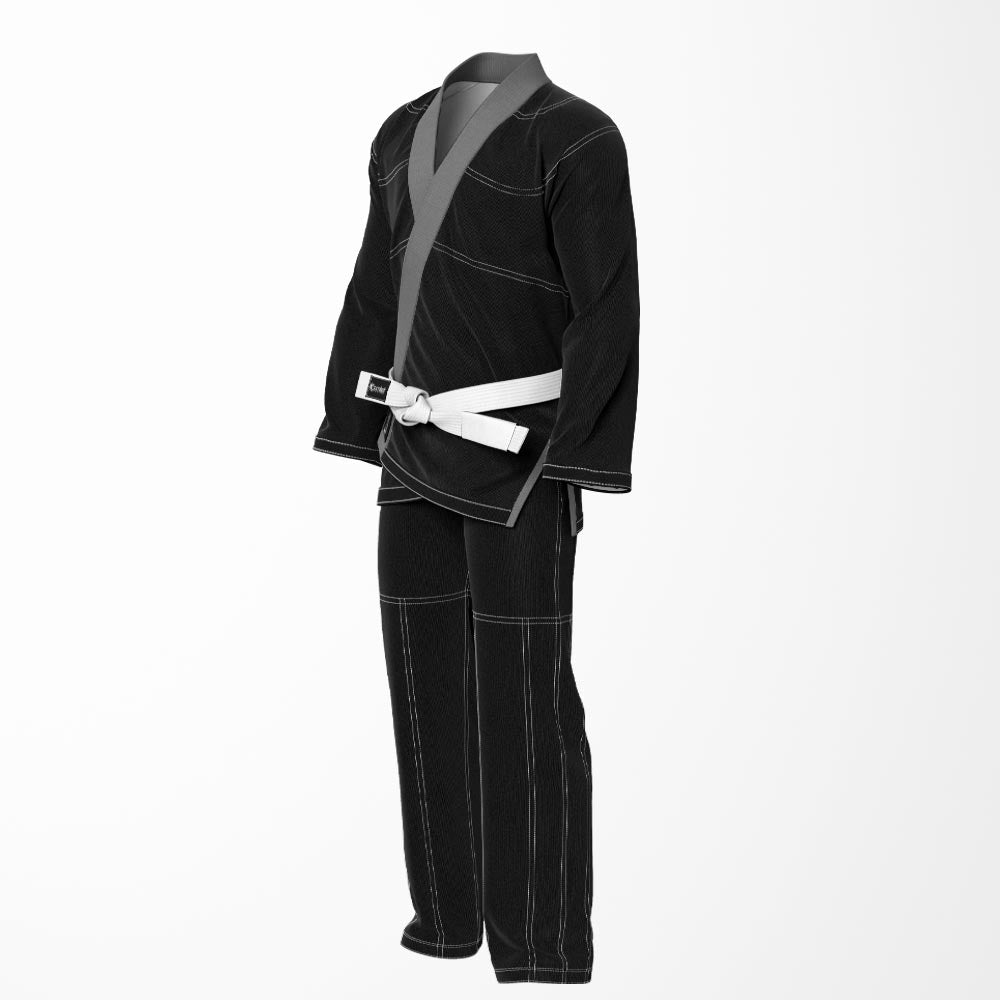 Combat Basic Black with Gray Stitching and Gray Lapel Brazilian Jiu Jitsu Gi (BJJ GI)