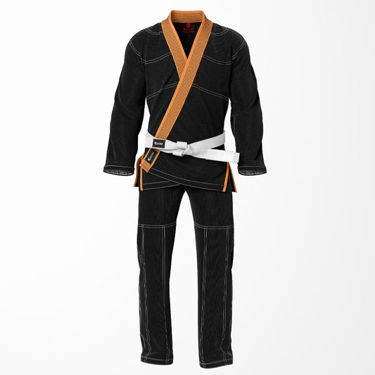Combat Basic Black with Gray Stitching and Orange Lapel Brazilian Jiu Jitsu Gi (BJJ GI)
