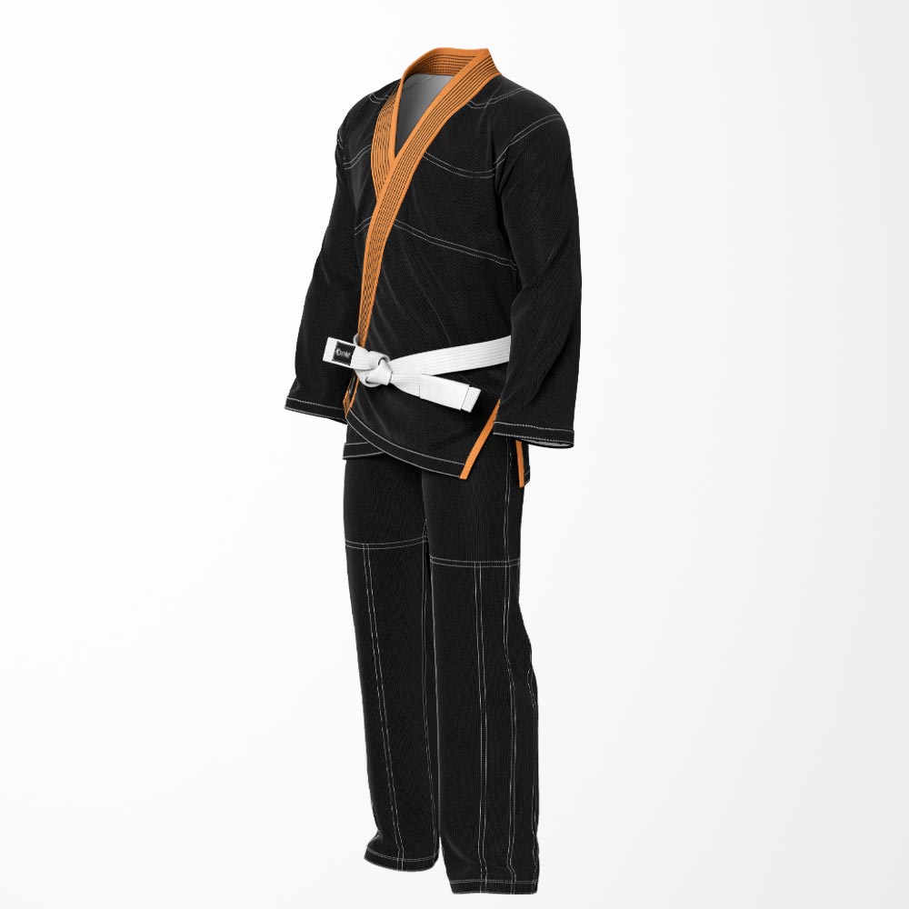 Combat Basic Black with Gray Stitching and Orange Lapel Brazilian Jiu Jitsu Gi (BJJ GI)