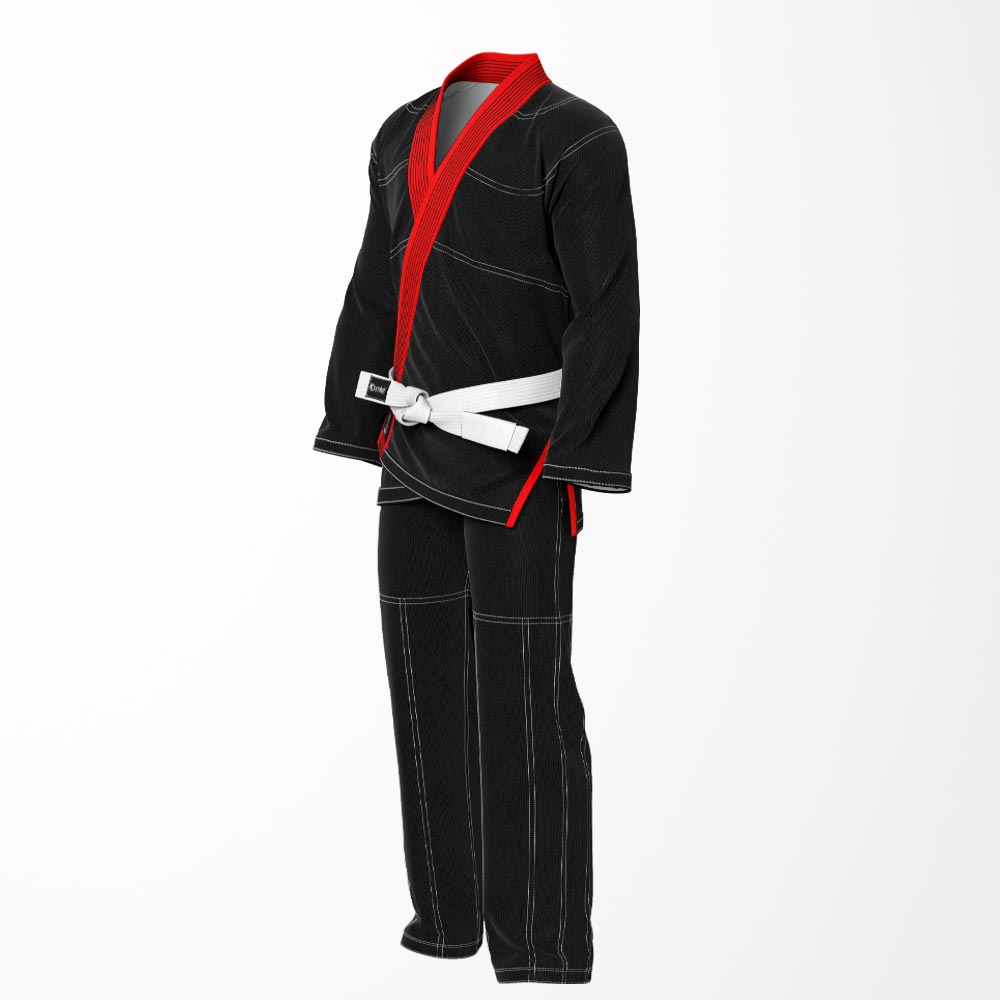 Combat Basic Black with Gray Stitching and White Lapel Brazilian Jiu Jitsu Gi (BJJ GI)
