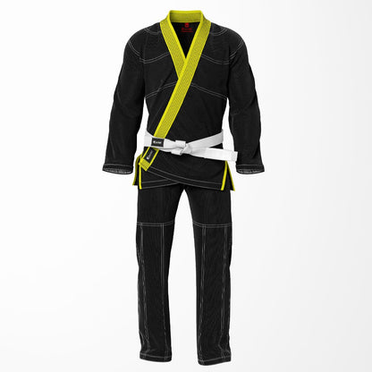 Combat Basic Black with Gray Stitching and Yellow Lapel Brazilian Jiu Jitsu Gi (BJJ GI)