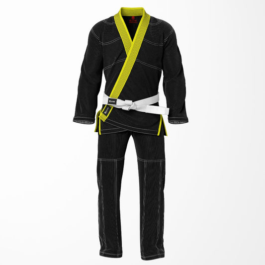 Combat Basic Black with Gray Stitching and Yellow Lapel Brazilian Jiu Jitsu Gi (BJJ GI)