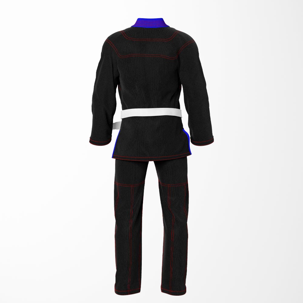 Combat Basic Black with Red Stitching and Blue Lapel Brazilian Jiu Jitsu Gi (BJJ GI)