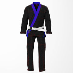 Combat Basic Black with Red Stitching and Blue Lapel Brazilian Jiu Jitsu Gi (BJJ GI)