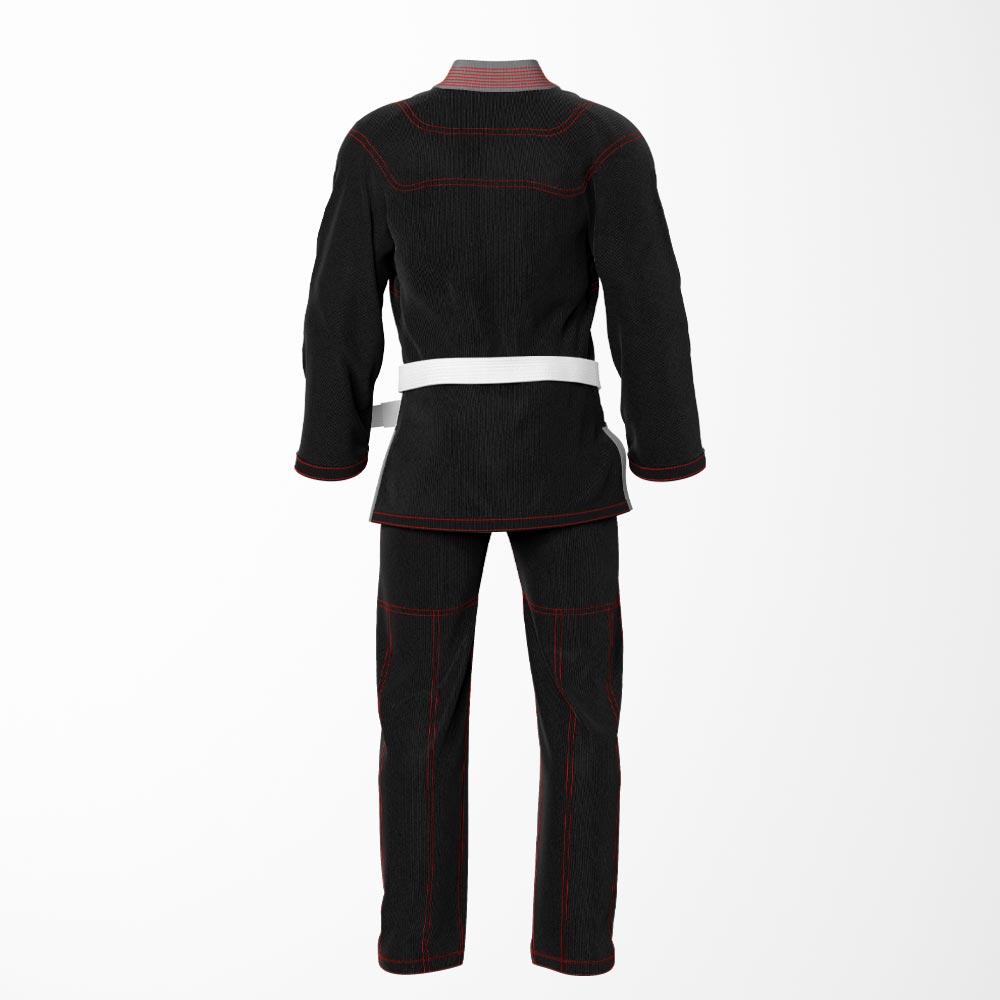 Combat Basic Black with Red Stitching and Gray Lapel Brazilian Jiu Jitsu Gi (BJJ GI)