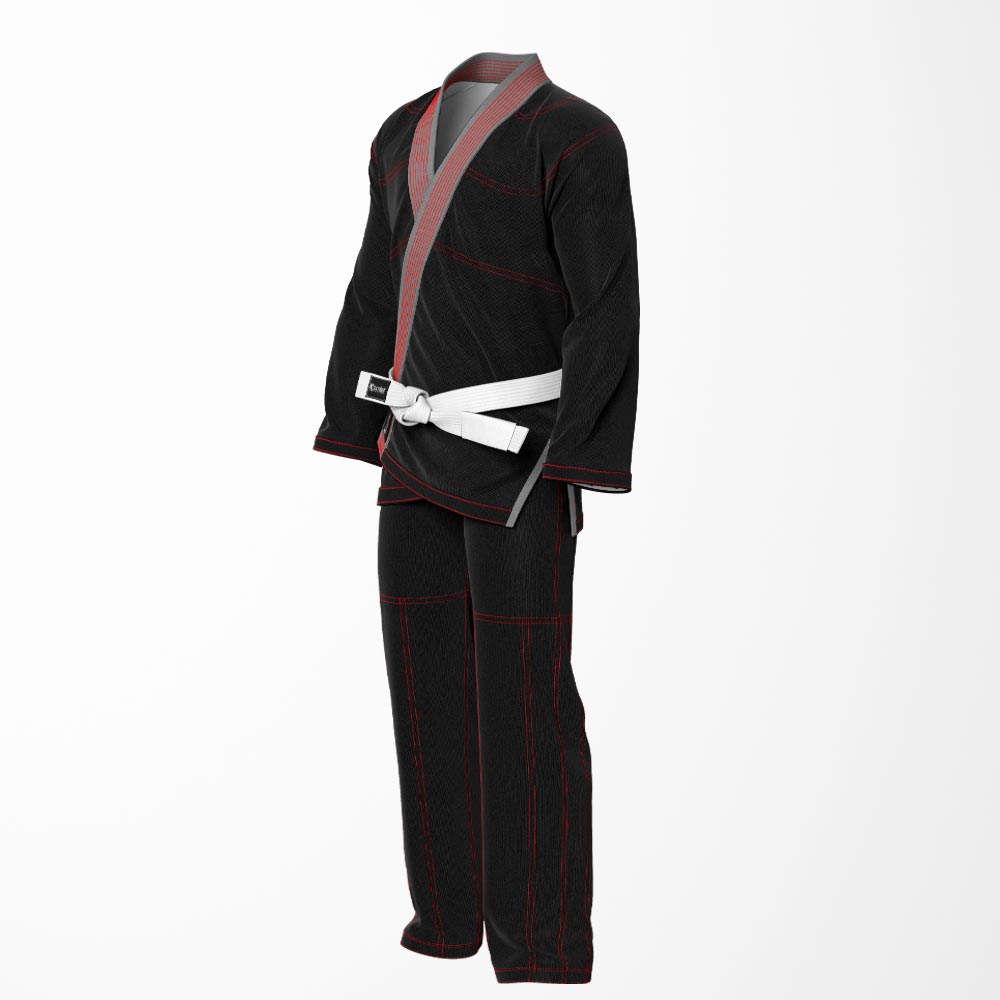 Combat Basic Black with Red Stitching and Gray Lapel Brazilian Jiu Jitsu Gi (BJJ GI)