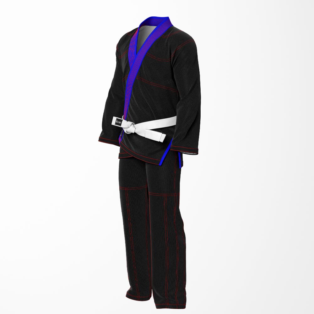 Combat Basic Black with Red Stitching and Blue Lapel Brazilian Jiu Jitsu Gi (BJJ GI)