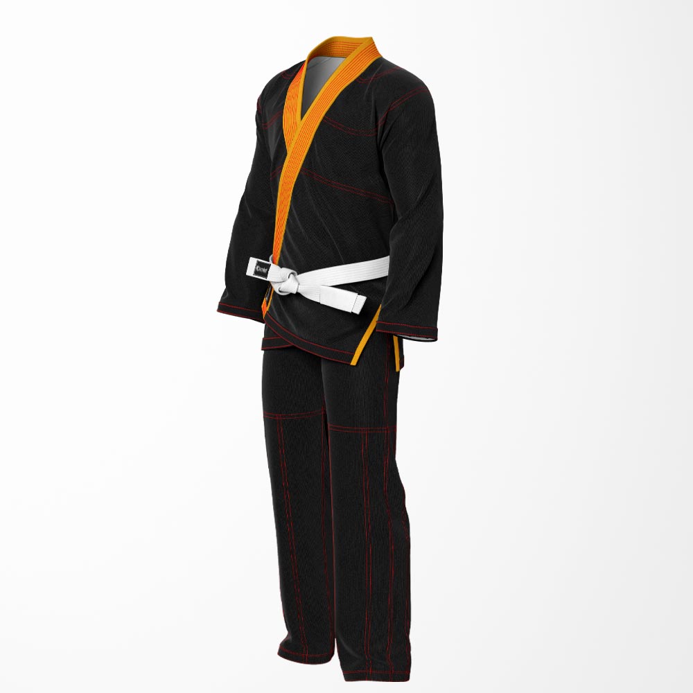 Combat Basic Black with Red Stitching and Gold Lapel Brazilian Jiu Jitsu Gi (BJJ GI)