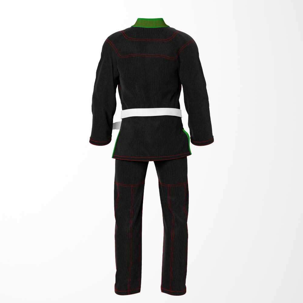Combat Basic Black with Red Stitching and Green Lapel Brazilian Jiu Jitsu Gi (BJJ GI)