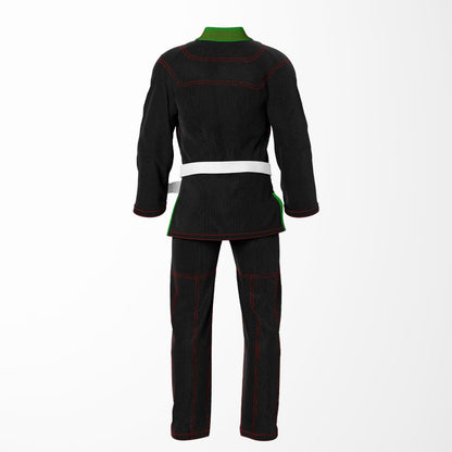 Combat Basic Black with Red Stitching and Green Lapel Brazilian Jiu Jitsu Gi (BJJ GI)
