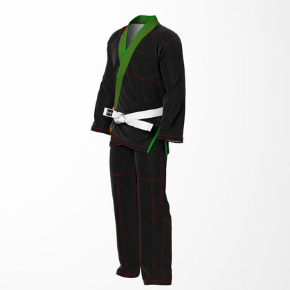 Combat Basic Black with Red Stitching and Green Lapel Brazilian Jiu Jitsu Gi (BJJ GI)