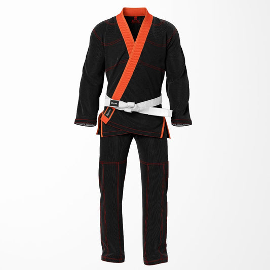 Combat Basic Black with Red Stitching and Orange Lapel Brazilian Jiu Jitsu Gi (BJJ GI)