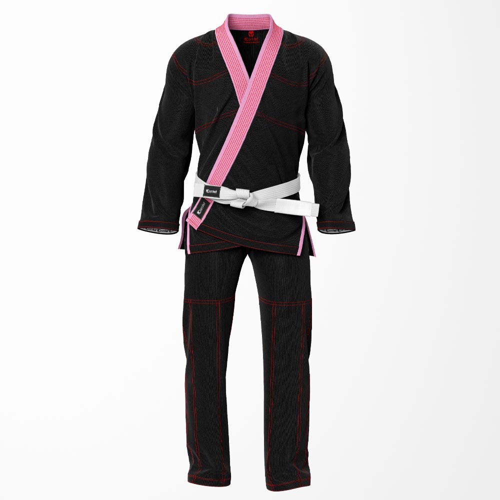 Combat Basic Black with Gray Stitching and Pink Lapel Brazilian Jiu Jitsu Gi (BJJ GI)