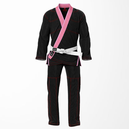 Combat Basic Black with Gray Stitching and Pink Lapel Brazilian Jiu Jitsu Gi (BJJ GI)