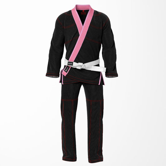 Combat Basic Black with Gray Stitching and Pink Lapel Brazilian Jiu Jitsu Gi (BJJ GI)