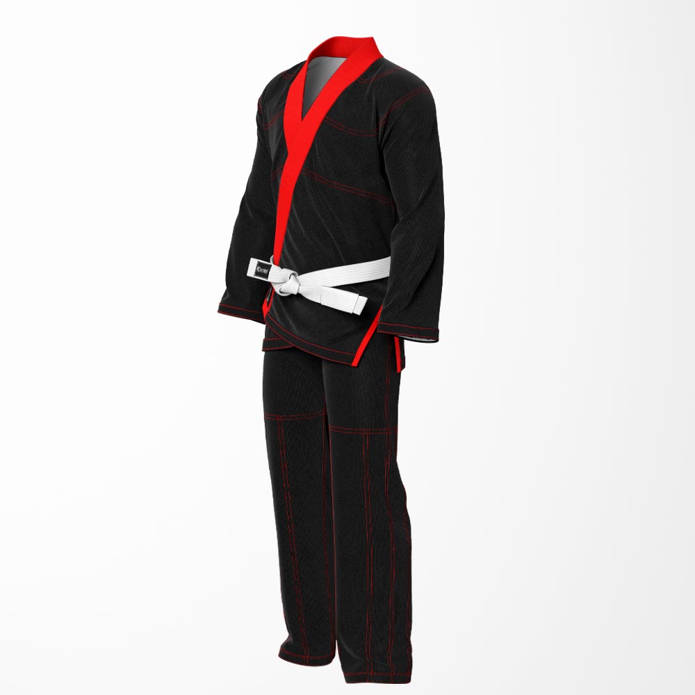 Combat Basic Black with Red Stitching and Red Lapel Brazilian Jiu Jitsu Gi (BJJ GI)