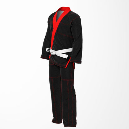Combat Basic Black with Red Stitching and Red Lapel Brazilian Jiu Jitsu Gi (BJJ GI)