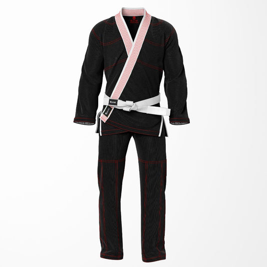 Combat Basic Black with Red Stitching and White Lapel Brazilian Jiu Jitsu Gi (BJJ GI)