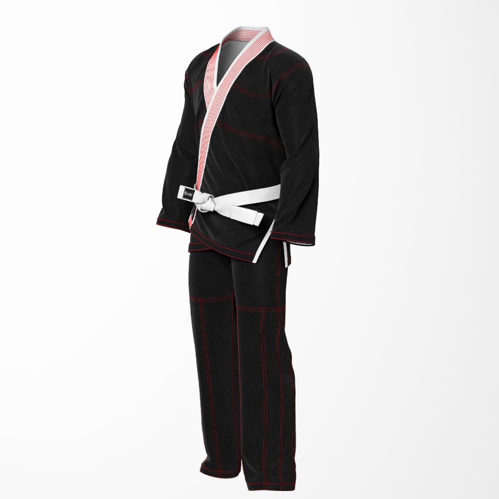 Combat Basic Black with Red Stitching and White Lapel Brazilian Jiu Jitsu Gi (BJJ GI)
