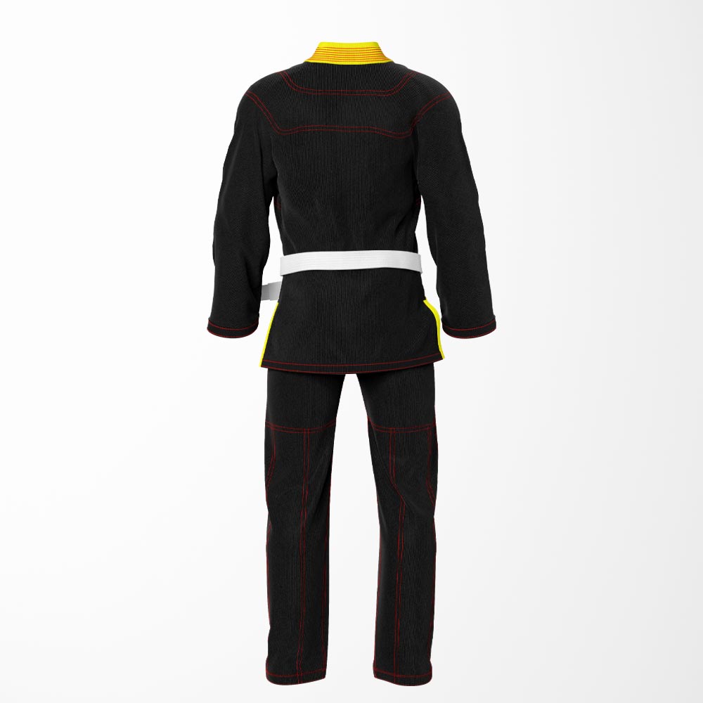 Combat Basic Black with Red Stitching and Yellow Lapel Brazilian Jiu Jitsu Gi (BJJ GI)