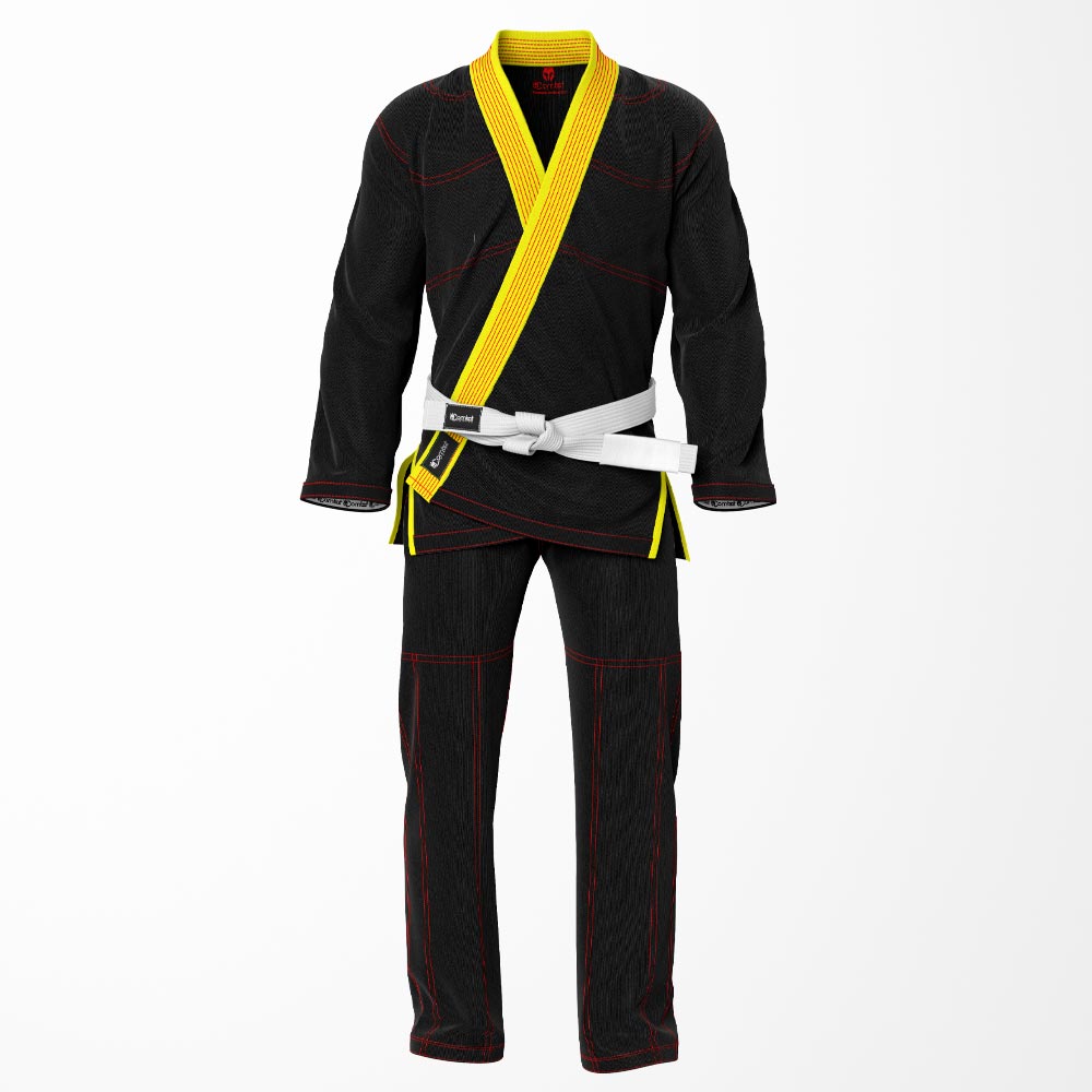 Combat Basic Black with Red Stitching and Yellow Lapel Brazilian Jiu Jitsu Gi (BJJ GI)